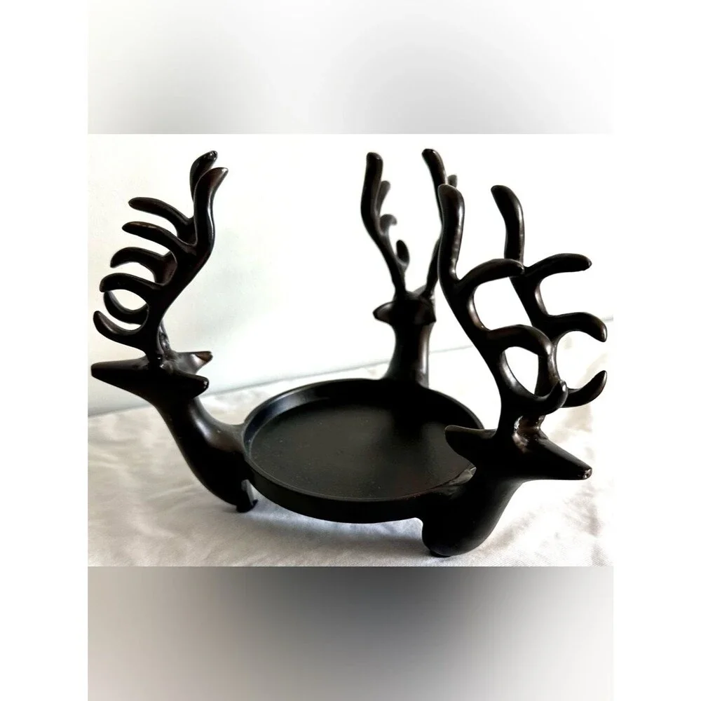 Reindeer Antler Candle Holder Stand Tray Bronze 5 5/8”H x 7 1/4”